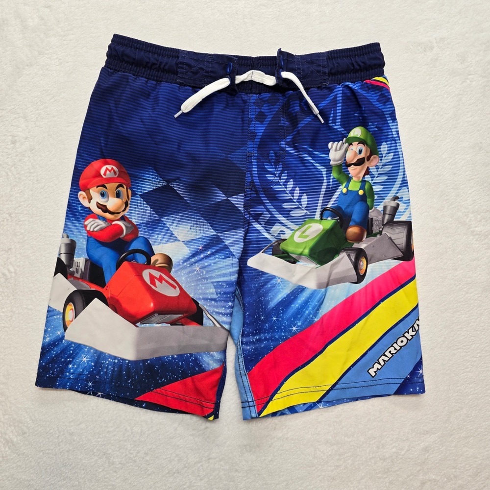 Nintendo Mario Kart Swim Trunks Mario Luigi Graphic Blue Boys M